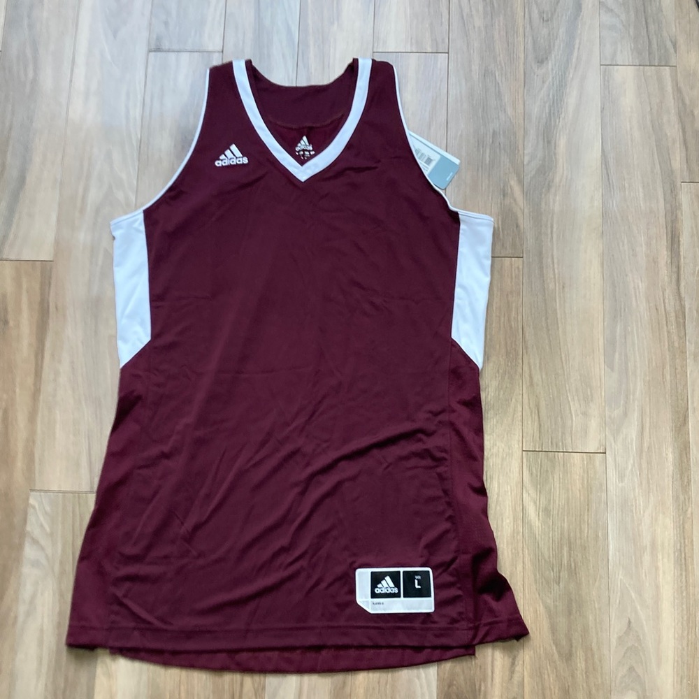 adidas performance tank team jersey top maroon white size L - Picture 6 of 17